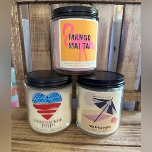 Bath & Body Works Single Wick Candle Lot Set x3 Mango Mai Tai, Firecracker Pop